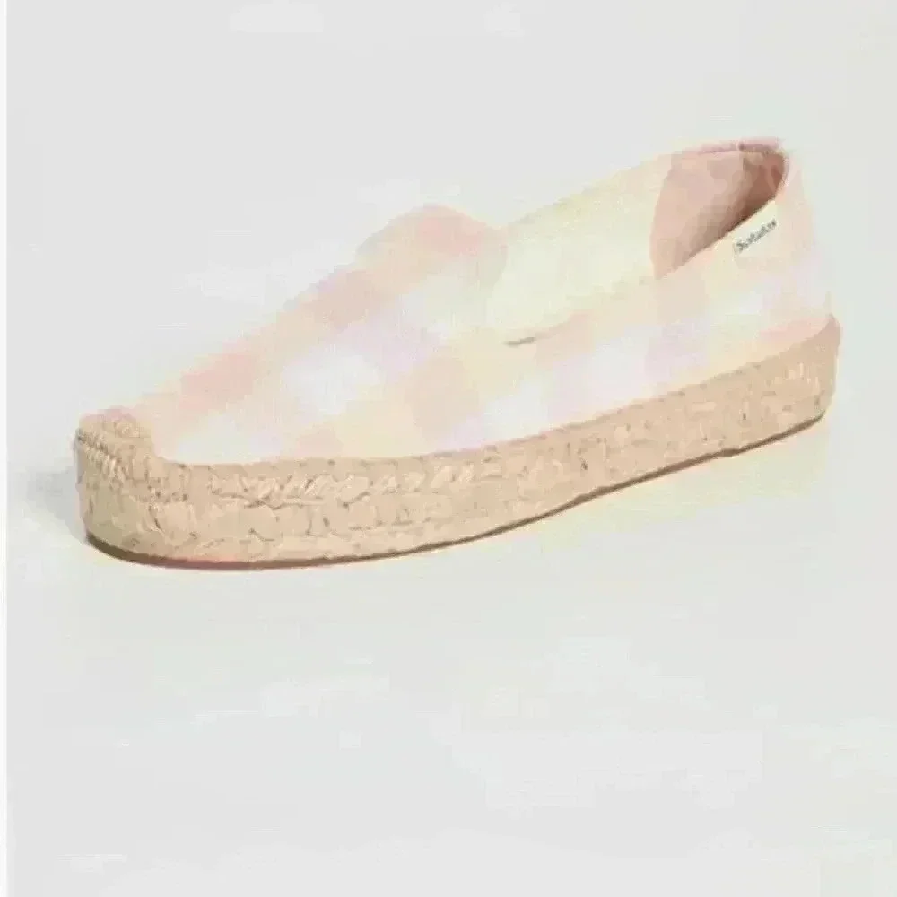 Soludos Women's Platform Smoking Slipper 5 Coral Madras Espadrille Beach Travel